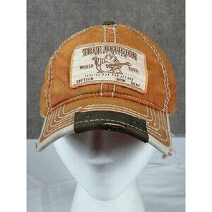 True Religion Hat Cap Strap Back Orange Buddha Distressed World Tour